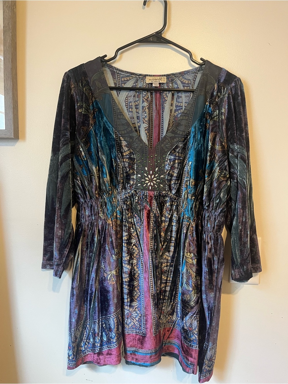 ONE WORLD Velvet Tunic Top in Teal, Purple, Pink and Black